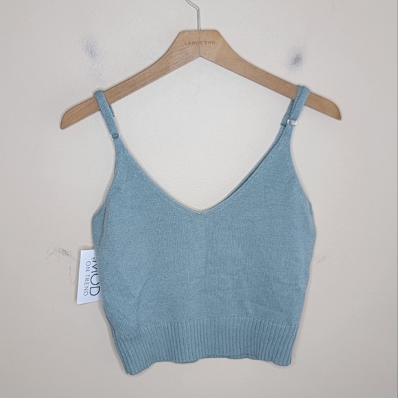 NWT Hem & Thread | Sage Green Cropped Cable Knit Cami Sweater Tank Size Medium - Picture 6 of 7